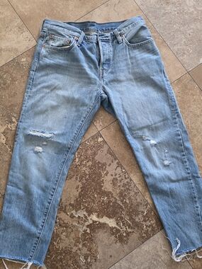 Levi's Light Blue Straight Jeans with Distressed Detail